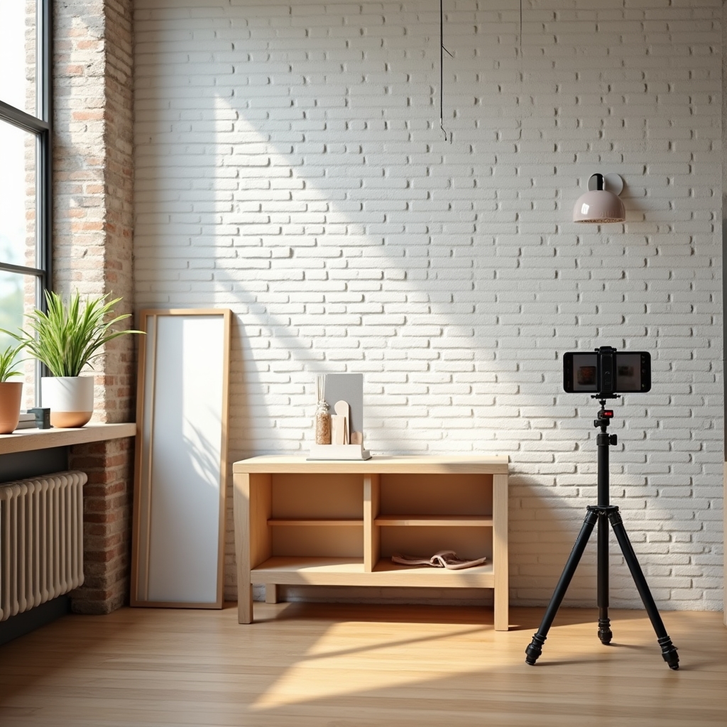Setup fotografiere mobilier cu telefon și iluminat natural